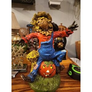 Vintage 1977 Byron Molds Ceramic Halloween Scarecrow Pumpkin Tall Statue Lighted